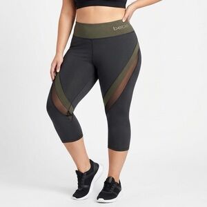BEBE Sport Black Olive Green Cropped Capri Sheer Active Leggings Pants Plus 3X